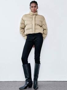 Chiquease Abrigo acolchado de mujer Luminelle con cuello alto y manga larga, ropa de invierno - Caqui - Ver 4