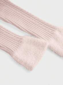 ROMWE Kawaii 露肩毛球吊坠装饰毛绒拼布女式毛衣裙，情人节 - 粉色 - 查看 4