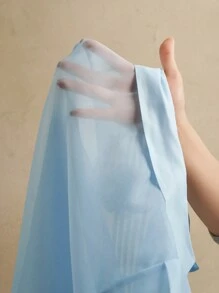 Anewsta Áo thun nữ xuân/hè mới ren chiffon chắp vá hoa thủ công trang trí thường ngày đi làm, lưới - Màu xanh lam - Xem 8