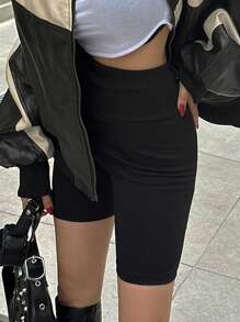 DAZY Quần legging ngắn lưng cao co giãn màu trơn dành cho nữ, quần thể thao, màu đen, mọi mùa, quần áo trở lại trường, quần bó mùa thu - màu đen - Xem 6