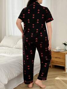 Dream Adore Bubble Wrinkle Heart Print Valentine's Button Front Short Sleeve Lounge Set