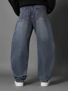 SUMWON 宽松阔腿牛仔裤，高腰宽松街头滑板风格，复古时尚舒适裤，嘻哈都市设计