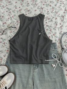 SHEIN EZwear Casual Floral Pattern Crew Neck Tight Women Camisole Tank Top, Suitable For Summer - Dark Grey - View 2