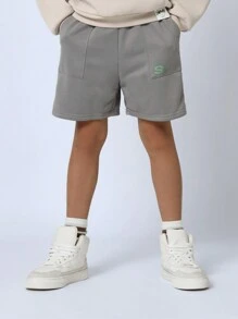 SUMWON Tween Boys Comfy Pull On Short With Small Graphic Print - Grey - View 1