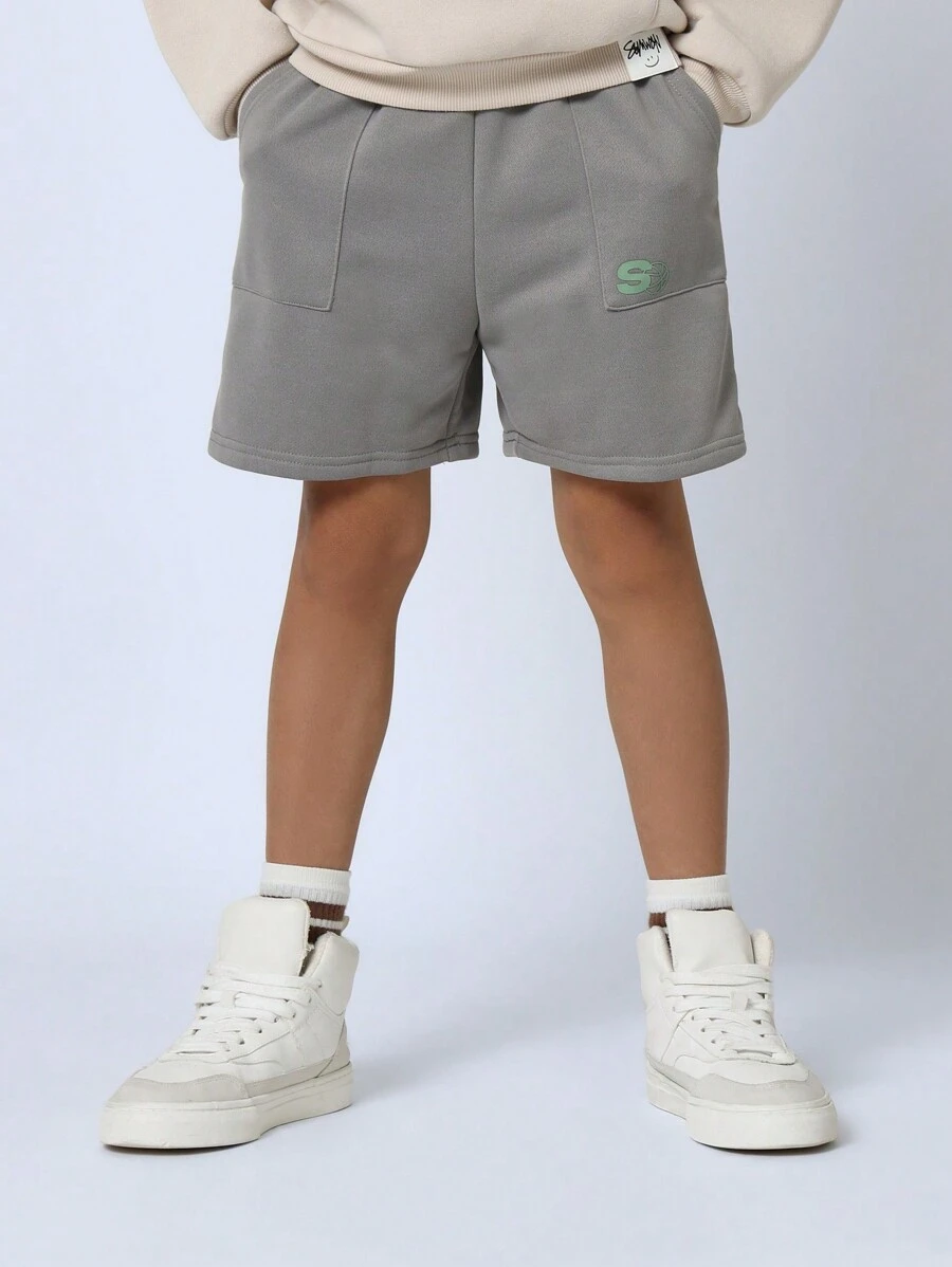 SUMWON Tween Boys Comfy Pull On Short With Small Graphic Print - Grey - View 1