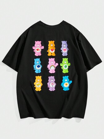 SHEIN X Care Bears 大码男士夏季休闲可爱熊印花短袖 T 恤