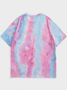 Manfinity VCAY Plus Size Men's Casual Tie-Dye Plus Size Loose Dropped Shoulder Crew Neck Short Sleeve T-Shirt, Suitable For Summer, Everyday Wear - Purple - View 2