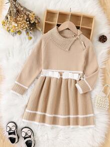 SHEIN Young Girl's French Style Knit Long Sweater Dress, Fashionable For Spring, Autumn And Winter - Khaki - View 1
