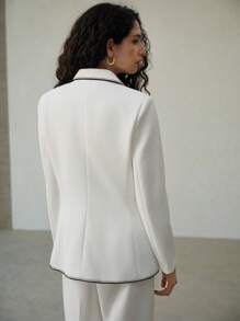 MOTF PREMIUM CONTRAST TRIM SINGLE BUTTON BLAZER - White - View 7