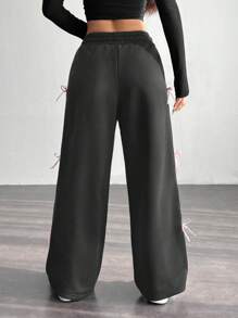 SHEIN PETITE 女士蝴蝶结装饰工装裤 - 灰色 - 查看 2