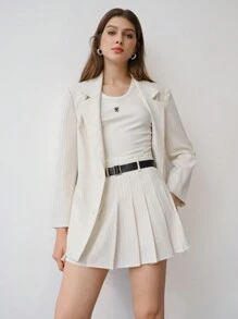 MOTF STUDIO 条纹褶饰腰带裙 - 白色 - 查看 2