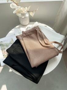 Franclia New Women High Waist Drawstring Loose Straight Leg Thick Pants, Knit Thermal Lined, Casual Style