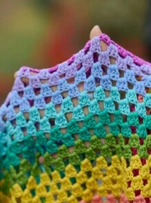 Skyraze 女士彩虹无袖长款钩针迷你连衣裙，手工钩编