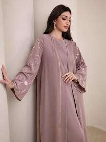 Graceveil Women's Long Ditsy Floral Embroidered Elegant Arabic Style Suit, Spring/Summer Modest - Pink - View 6