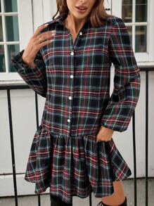 SHEIN LUNE Women Christmas Plaid Mini Dress