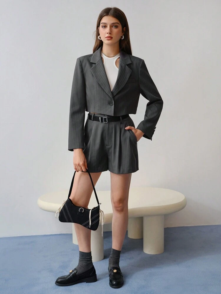 MOTF STUDIO Gestreifter Blazer mit Einzelknopf