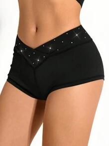 Cheerettes Damen asymmetrische Taille Mode Training Diamant Cheerleading Tanz Alltags Training Sport Shorts für Bühne Elasthan Kurz