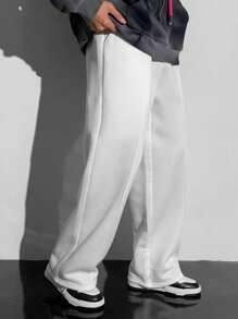 SHEIN Leap Crew Teen Boys' Casual Comfortable Versatile Solid Color All-Match Adjustable Waist Drawstring Straight Pants - White - View 7