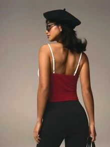 Athîral Women's Fashion Elegant Contrast Splice Lace-Up Spaghetti Strap - Burgundy - View 6