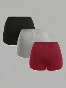 SHEIN EZwear 3 件大码休闲撞色饰边设计短裤 - 彩色 - 查看 2