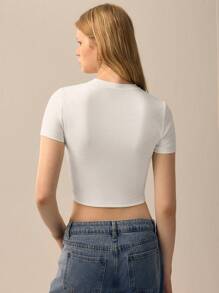 SHEIN Unity تي شيرت تي بنات صيفي قصير الأكمام وضيق مع تصميم مطبوع - أبيض - مشاهدة 2