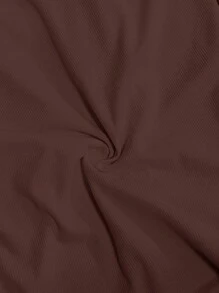 Slaydiva Plus Size Casual Ruched Waist Square Neck Long Sleeve Top - Brown - View 8