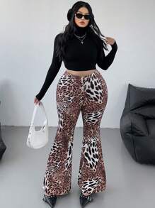 Flirla Schlaghosen mit Leopardenprint, Große Größen im Street-Style - Braun - Übersicht 5