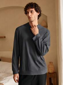 Men's Solid Color Long Sleeve Casual Hoodie Top - Dark Grey - View 6