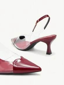 CUCCOO CHICEST 女士红色尖头拼接透明高跟鞋