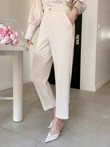DAZY Women's Casual Solid-Color Fitted Cropped Pants Work Women Clothes Women Dress Pants - Beige - View 4