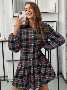 SHEIN LUNE Women Christmas Plaid Mini Dress