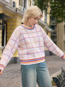 Skyraze Blusa casual de cuello redondo de manga larga con parches de unicolor para uso diario de mujer - Multicolor - Ver 6