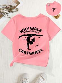 GraphicGems 年轻女孩芭蕾舞者可爱阳光女孩舞蹈瑜伽标语图案休闲舒适圆领短袖T恤 - 淺粉色 - 查看 5