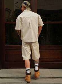 DAZY 2pcs/Set Men's Solid Color Casual Shorts & Short Sleeve Shirt Set - Grey - View 4