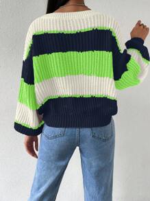 Chiquease pull décontracté simple à manches longues et col rond rayé pour femme