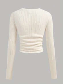 SHEIN Girlism 3 件套青少年女孩罗纹针织圆领腰部褶皱厚长袖打底 T 恤，冬季上衣，杏色、卡其色、黑色，买 1 送 2 - 彩色 - 查看 5