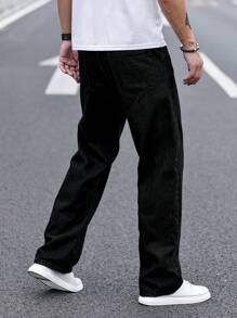 Manfinity Homme Men's Pocketed Wide Leg Relaxed Fit Casual Versatile Jeans - Black - View 2