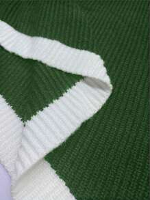 SHEIN Clasi Plus Size Solid Color Patchwork Long Sleeve Simple Casual Pullover Sweater Knit Pullover Fall Winter Sweater - Green - View 7