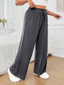 Flirla Plus Size Women's Loose Fit Drawstring Waist Casual Wide Leg Pants - Grey - View 3