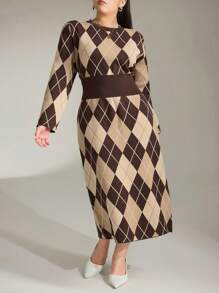 Modelyn Plus Size Casual Pullover Sweater Dress, Simple & Fashionable For Everyday Wear