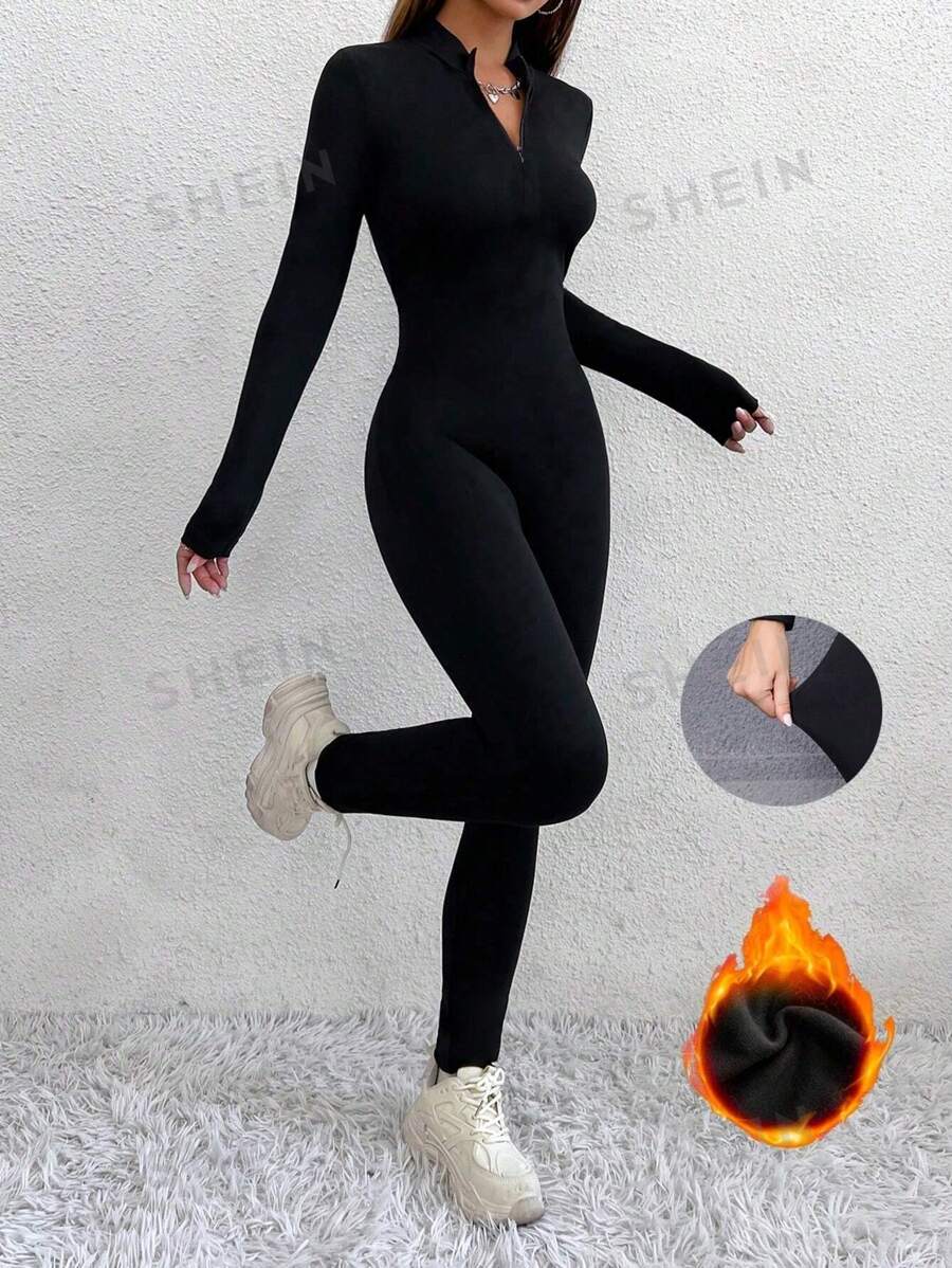 Chiquease Mono de manga larga tipo skinny con cremallera para temporada de otoño/invierno, mallas de compresión tipo jogger cálidas y de uso casual para hacer ejercicio