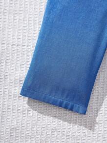 SHEIN Leap Crew Summer Cute Vacation Blue Sleeveless Jumpsuit For Baby Girl - Blue - View 4