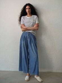 MOTF PREMIUM QUẦN JEANS CHÂN RỘNG GẤP NẾP - Màu xanh lam - Xem 6