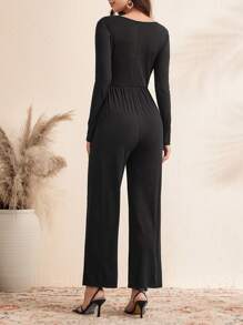 SHEIN Combinaison ample de maternité à col en V, manches longues, portée casual au quotidien - Noir - Voir 2