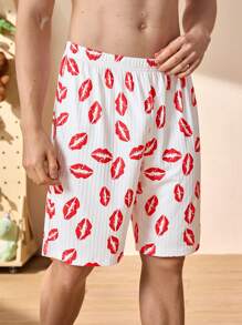 Happy Jammies Pantalones cortos de estampado de labios para hombre, ropa de estar en casa