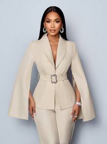 SOLERSUN Glossy Satin Suit Jacket, Women's Suit Set, Business Commuter Suit. Spring And Autumn Season Suits, Autumn And Winter Outdoor Clothing Fall Cloth For Women