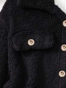 Tween-Mädchen 1 Stück Flauschige Jacke mit einfarbigem Langarmkragen