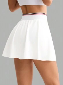 Easithlete 女士纯色拼接褶皱休闲运动迷你裙和短裙 - 白色 - 查看 2