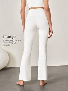 GLOWMODE 31" FeatherFit™ Flared Crossover Waist Leggings With Built-In Underwear Low Impact Yoga Pilates Daily - White - View 3