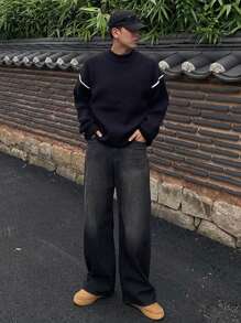 DAZY Men's Simple Solid Black Jeans, Casual Everyday Wear For Autumn, Grunge